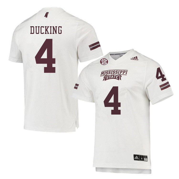 Men #4 Caleb Ducking Mississippi State Bulldogs College Football Jerseys Sale-White